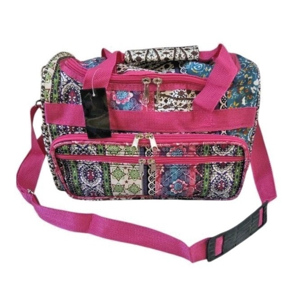 Fancy Carry On Bag Pink Multi Adjustable Strap & Multiple Pockets Weekender NWT